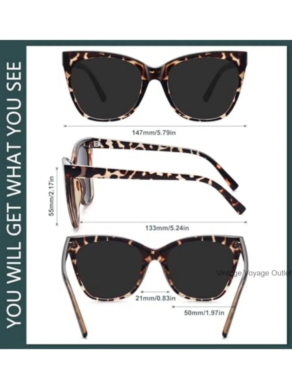 Vintage Oversized Cat Eye Sunglasses for Women Polarized UV400 TAC Lens Retro